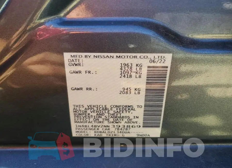 1N4BL4BV2NN393869 Photo# 12