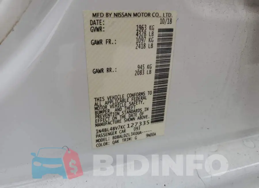 1N4BL4BV7KC127335 Photo# 12