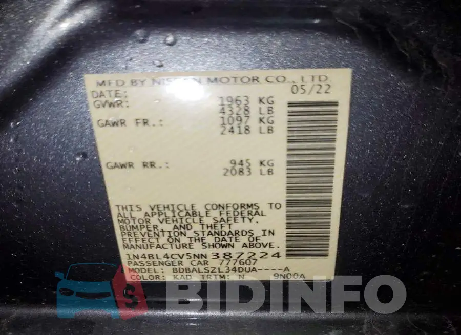 1N4BL4CV5NN387224 Photo# 13