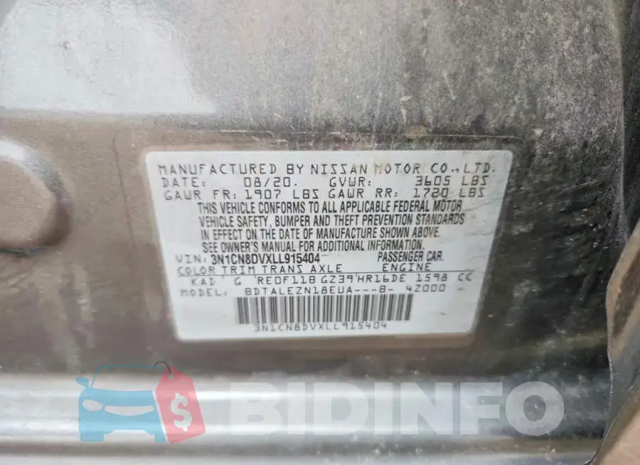 3N1CN8DVXLL915404 Photo# 13