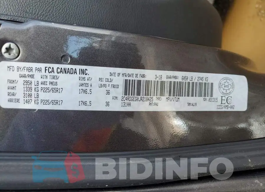 2C4RDGEG0JR218425 Photo# 13