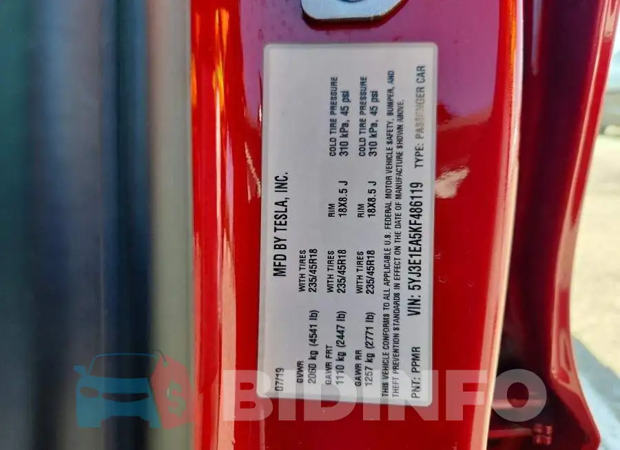 5YJ3E1EA5KF486119 Photo# 12