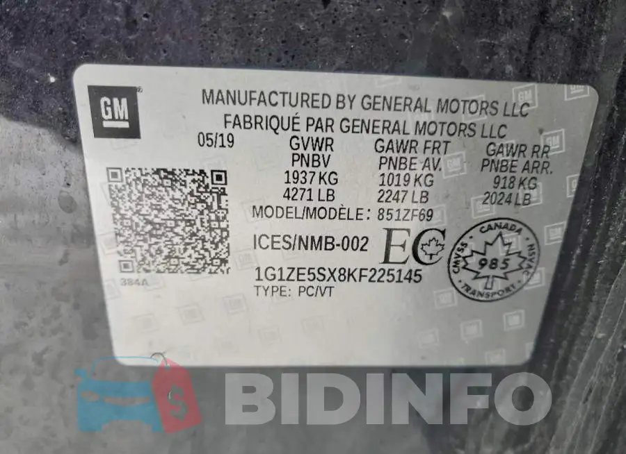 1G1ZE5SX8KF225145 Photo# 12