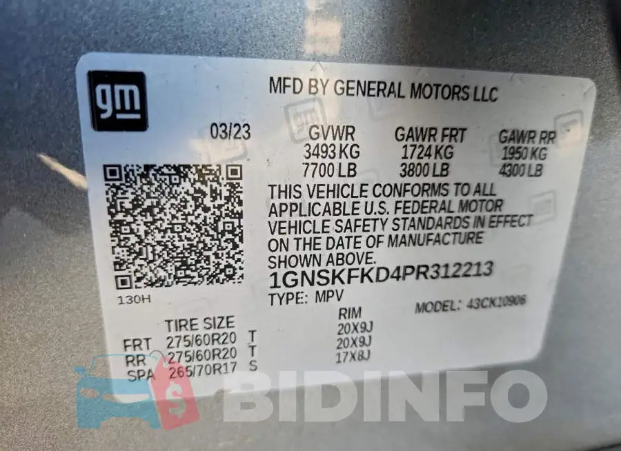 1GNSKFKD4PR312213 Photo# 14