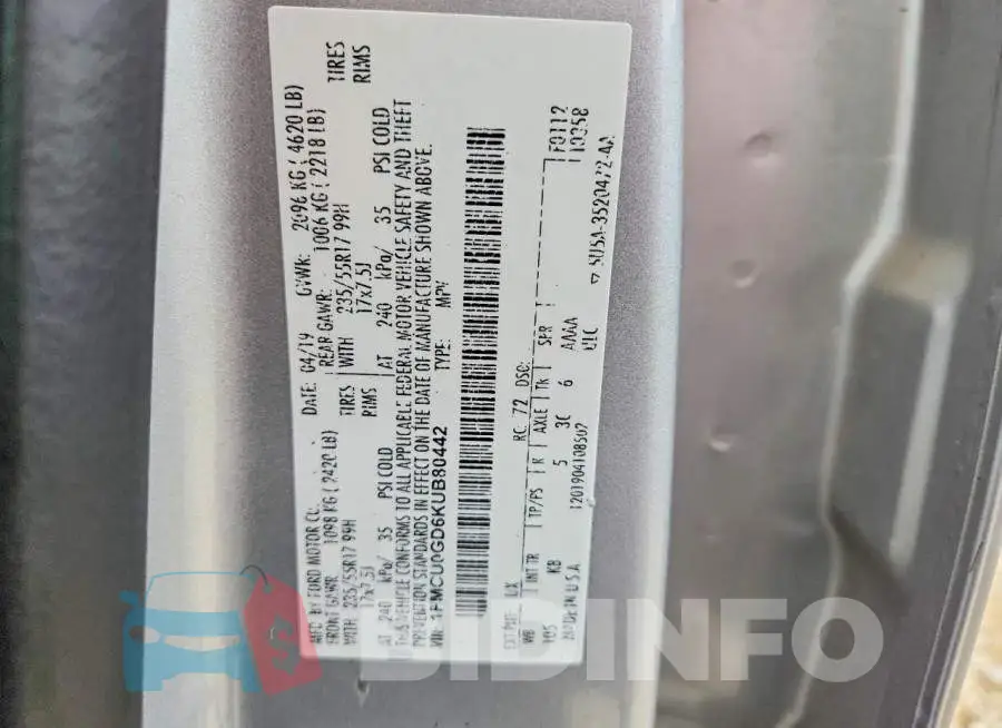 1FMCU0GD6KUB80442 Photo# 13