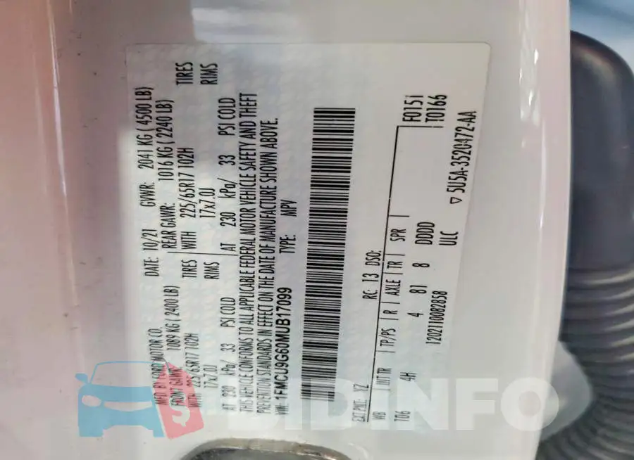 1FMCU9G60MUB17099 Photo# 13