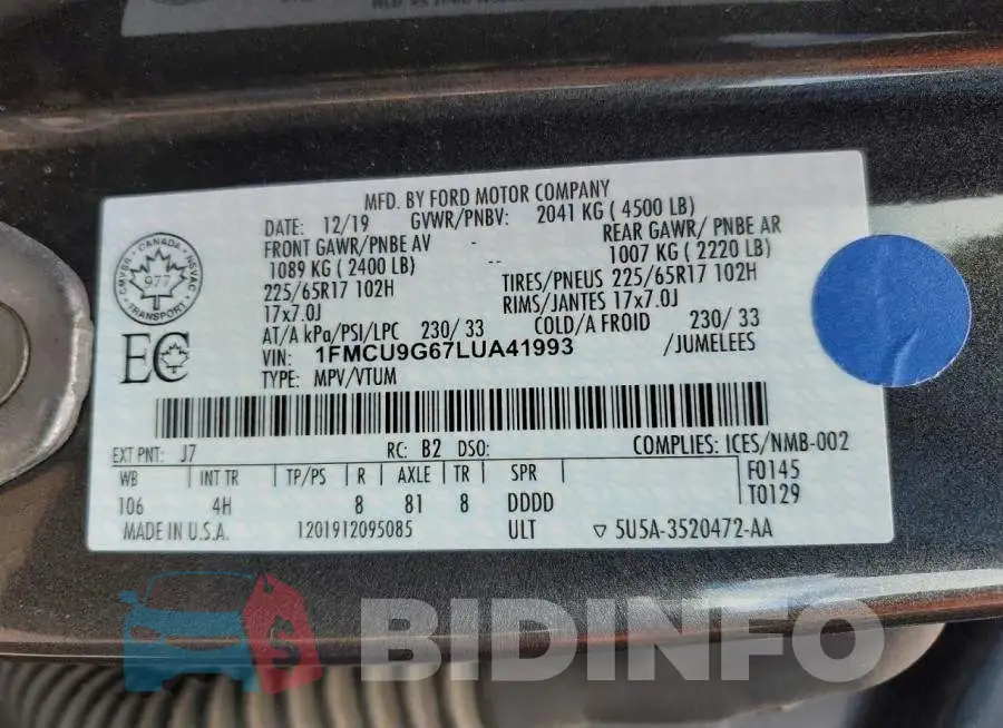 1FMCU9G67LUA41993 Photo# 13