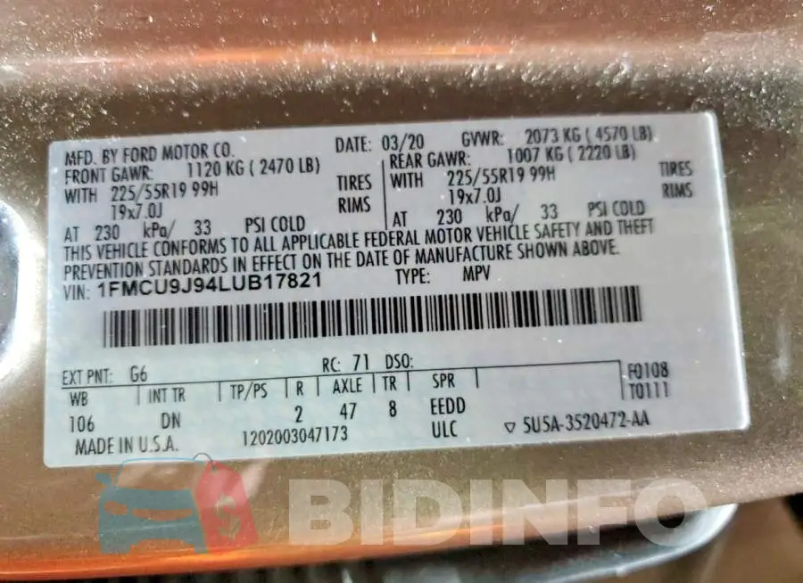 1FMCU9J94LUB17821 Photo# 13