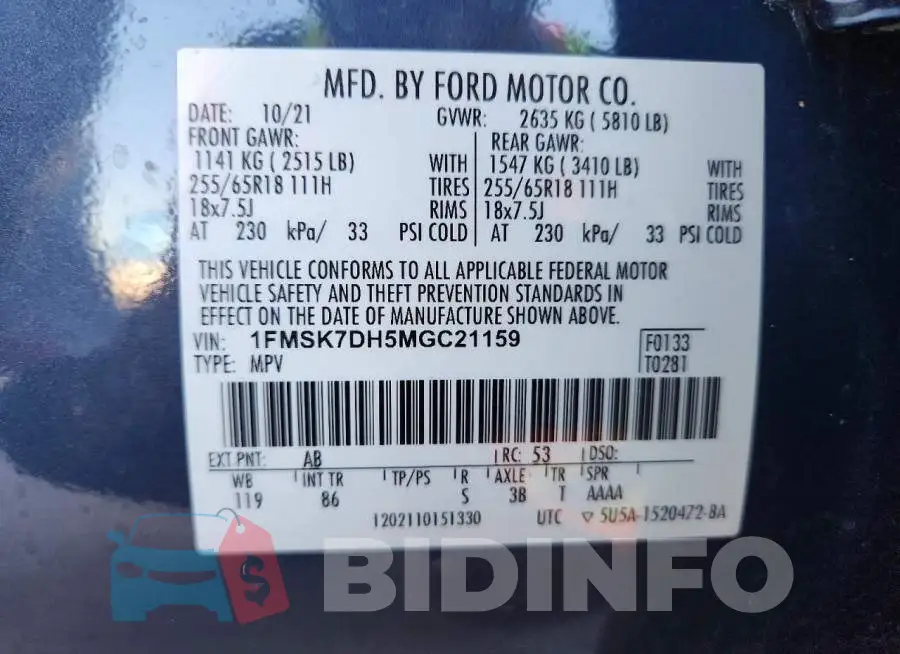 1FMSK7DH5MGC21159 Photo# 13