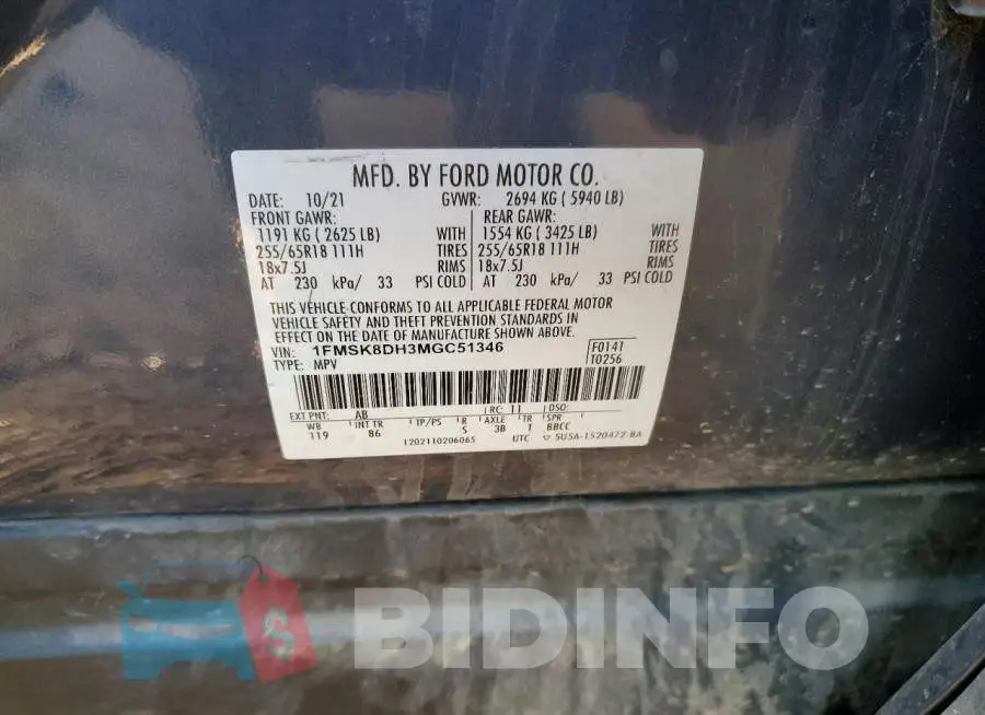 1FMSK8DH3MGC51346 Photo# 13