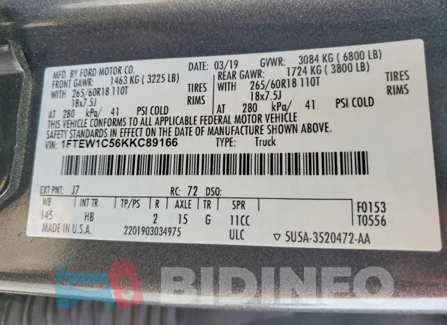 1FTEW1C56KKC89166 Photo# 13