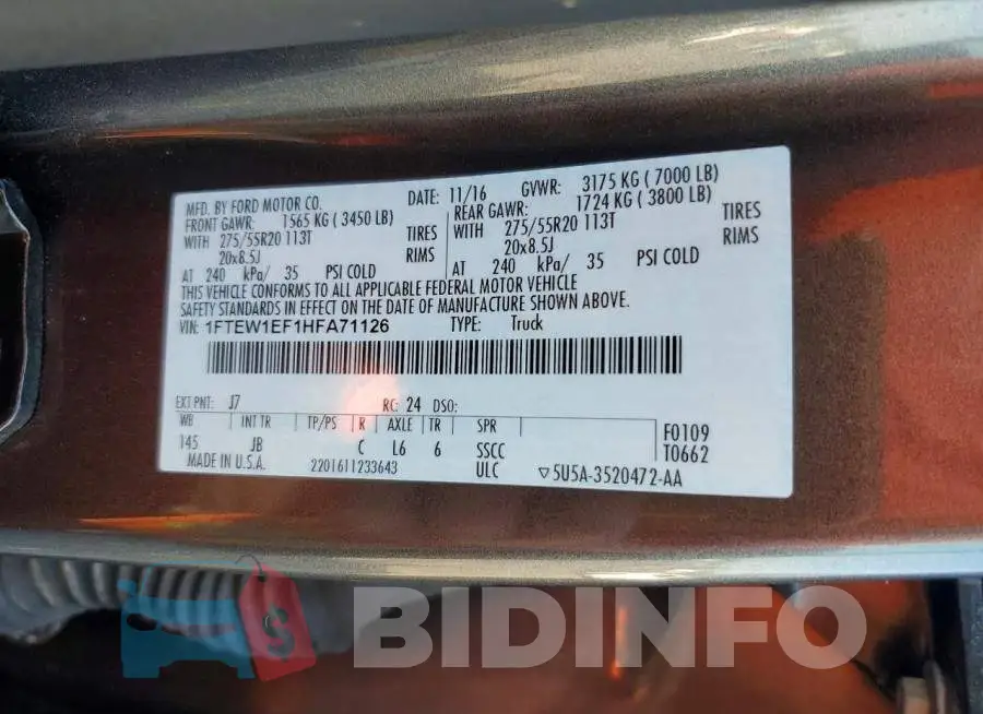1FTEW1EF1HFA71126 Photo# 12