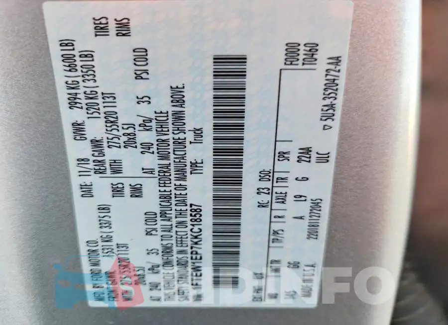1FTEW1EP7KKC18587 Photo# 12