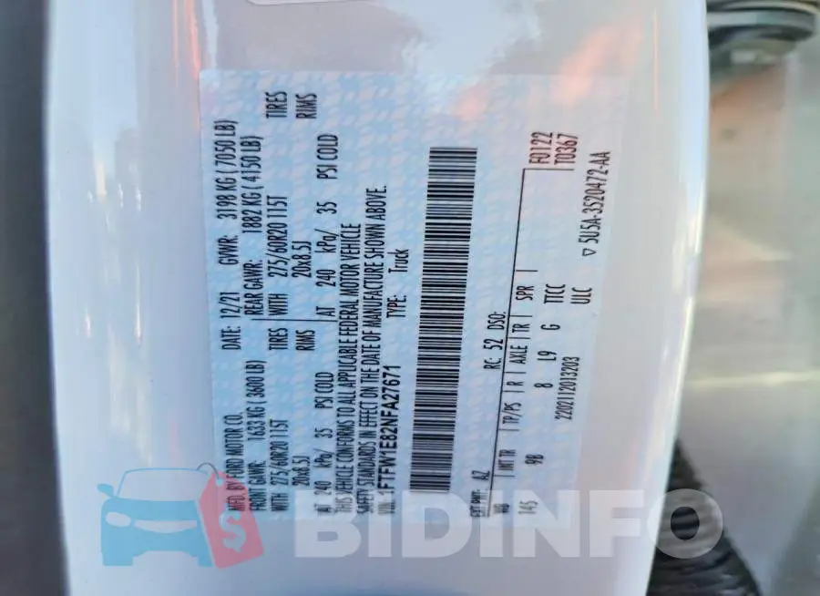 1FTFW1E82NFA27671 Photo# 12