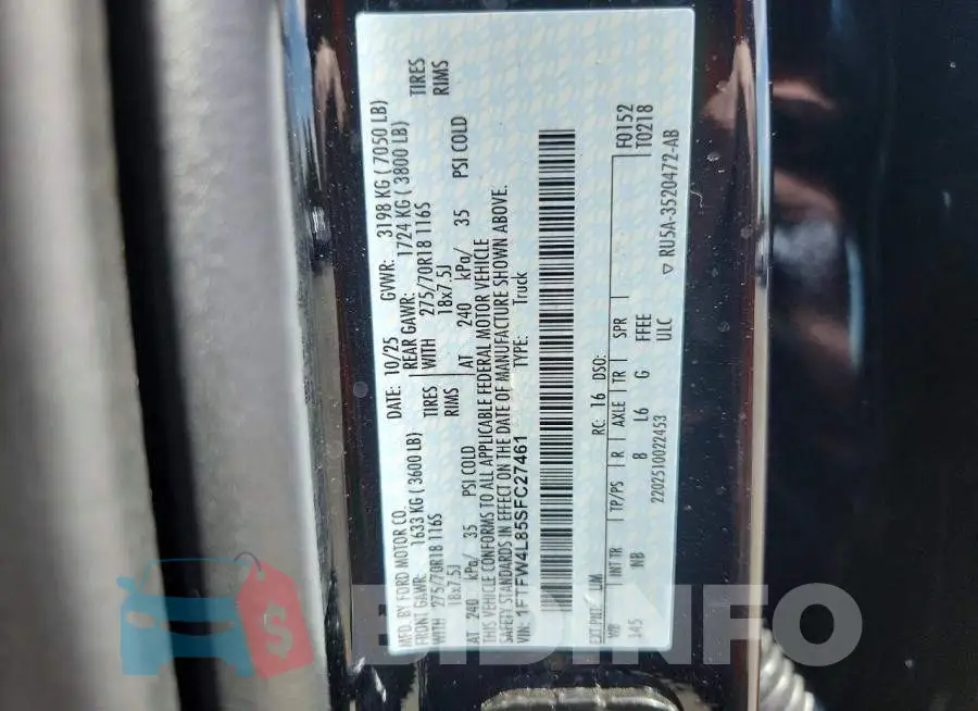 1FTFW4L85SFC27461 Photo# 12