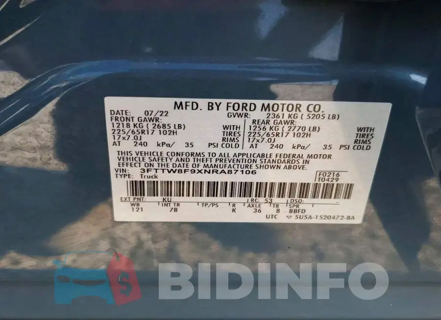 3FTTW8F9XNRA87106 Photo# 13