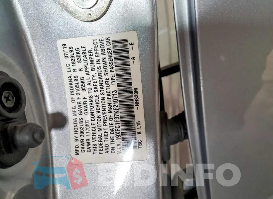 19XFC1F37KE210713 Photo# 12