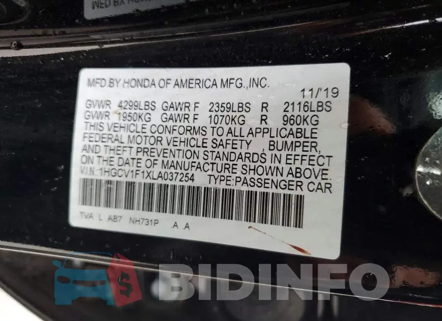 1HGCV1F1XLA037254 Photo# 13