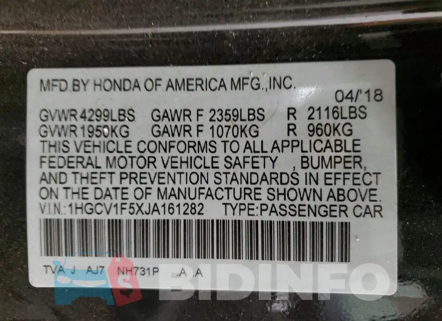 1HGCV1F5XJA161282 Photo# 12