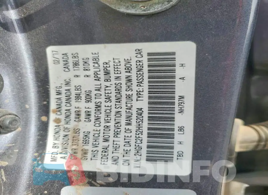 2HGFC2F52HH520404 Photo# 12