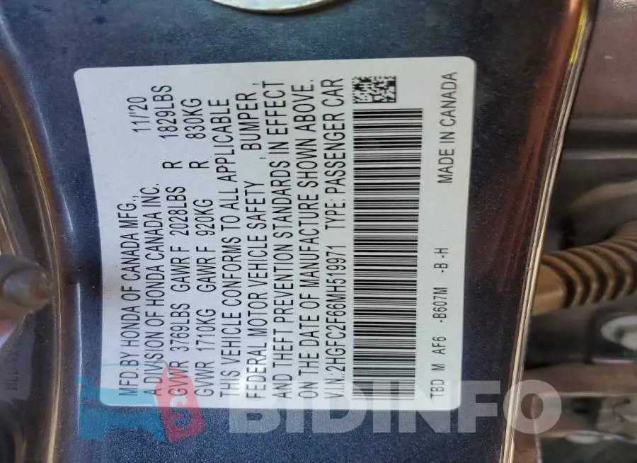 2HGFC2F66MH519971 Photo# 12