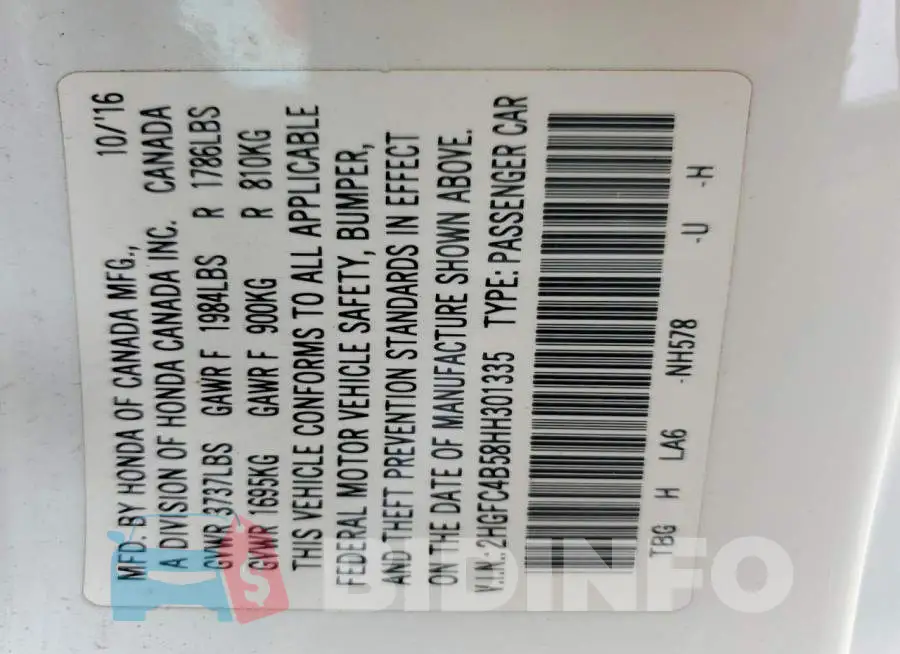 2HGFC4B58HH301335 Photo# 12