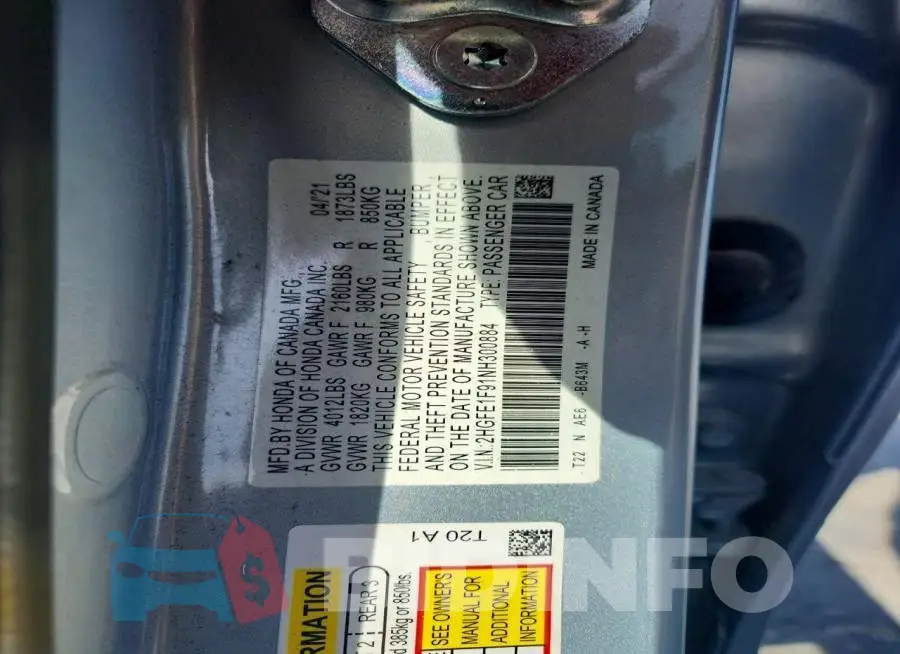 2HGFE1F91NH300884 Photo# 12