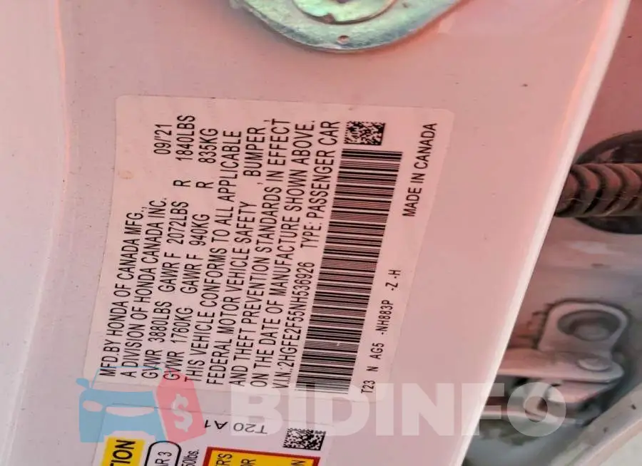 2HGFE2F55NH536926 Photo# 12