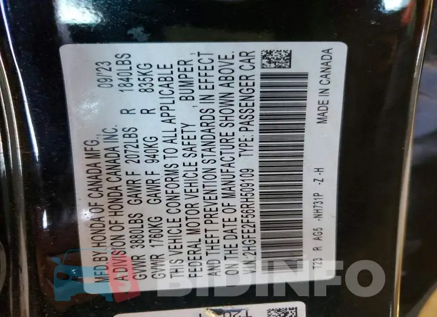 2HGFE2F56RH509109 Photo# 12