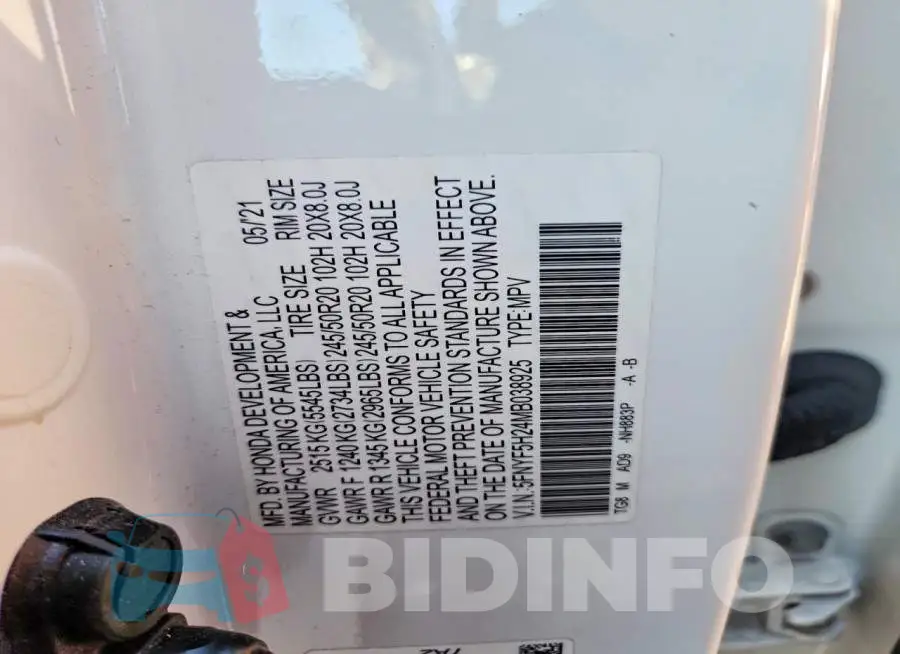 5FNYF5H24MB038925 Photo# 14