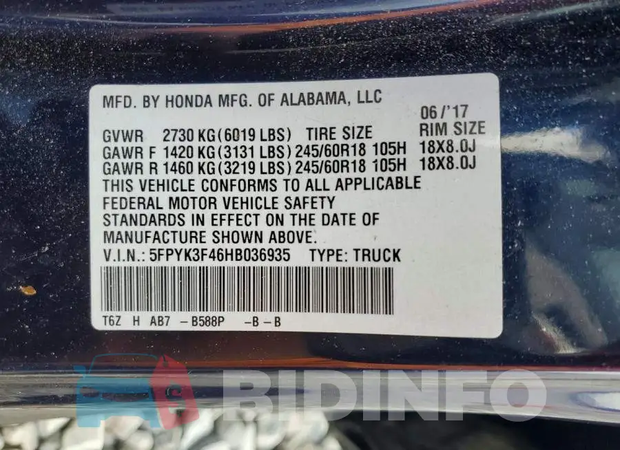 5FPYK3F46HB036935 Photo# 12
