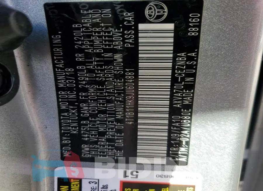 4T1B11HK9JU604881 Photo# 13