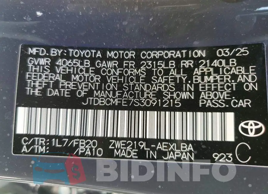 JTDBCMFE7S3091215 Photo# 13