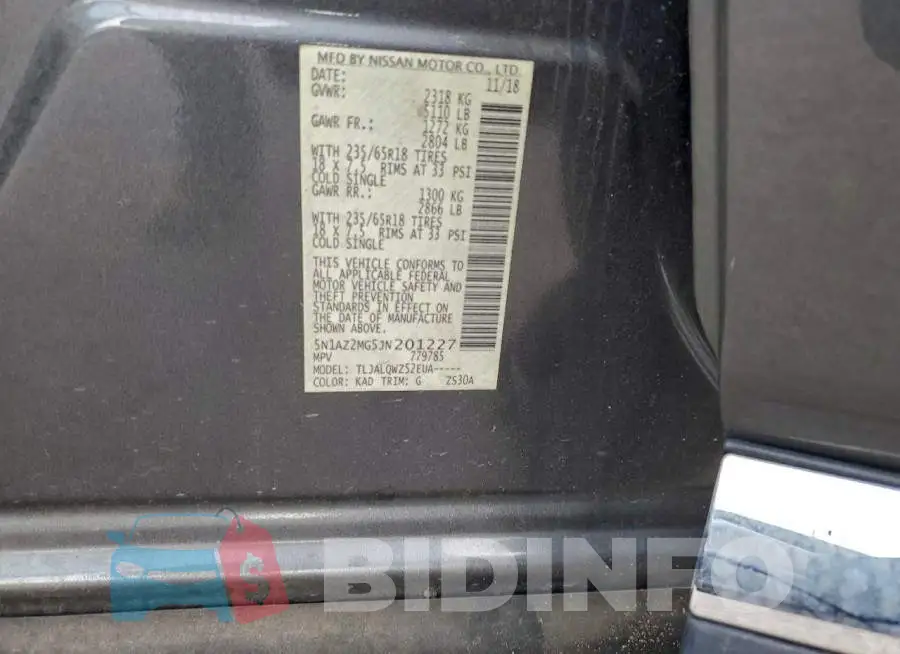 5N1AZ2MG5JN201227 Photo# 13
