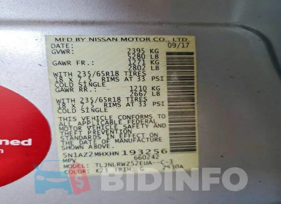 5N1AZ2MHXHN193256 Photo# 12