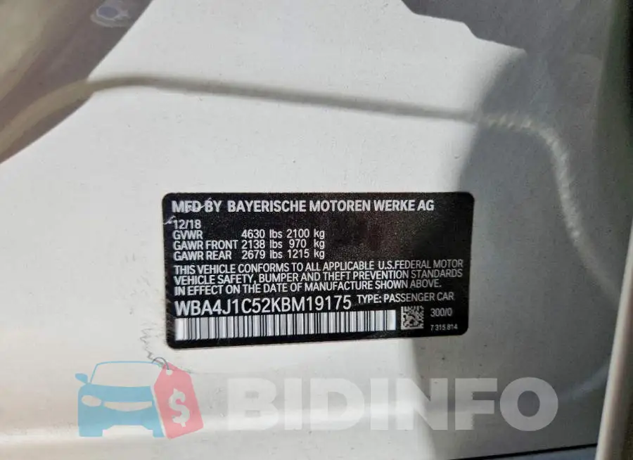 WBA4J1C52KBM19175 Photo# 12
