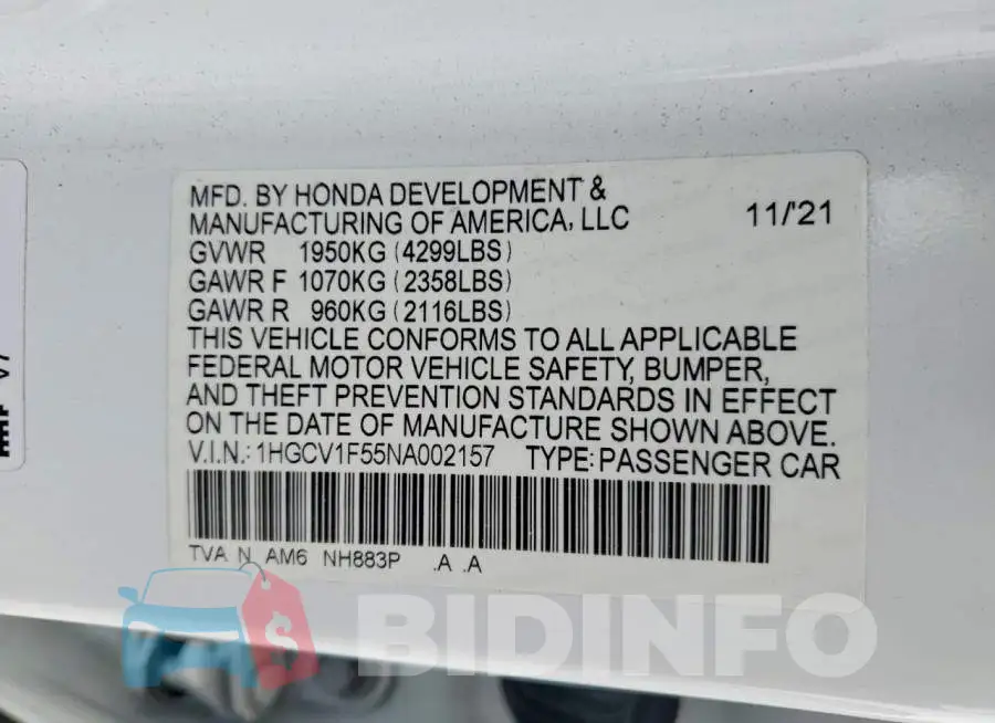 1HGCV1F55NA002157 Photo# 12