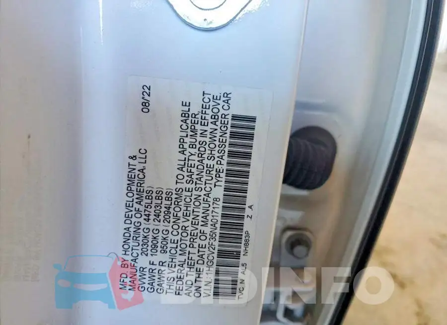 1HGCV2F35NA017178 Photo# 12