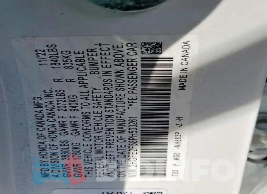 2HGFE2F58PH503261 Photo# 12
