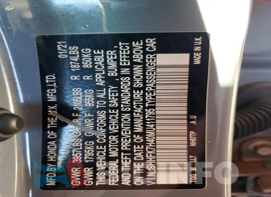 SHHFK7H40MU411795 Photo# 12