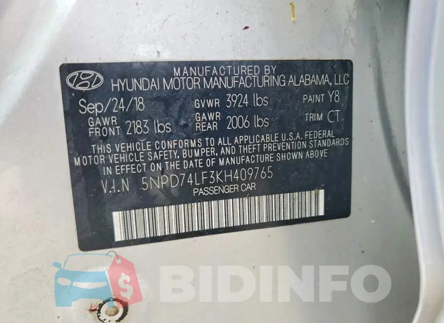 5NPD74LF3KH409765 Photo# 12