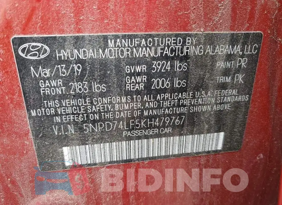 5NPD74LF5KH479767 Photo# 12