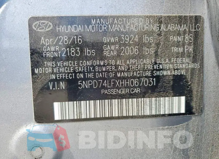 5NPD74LFXHH067031 Photo# 12