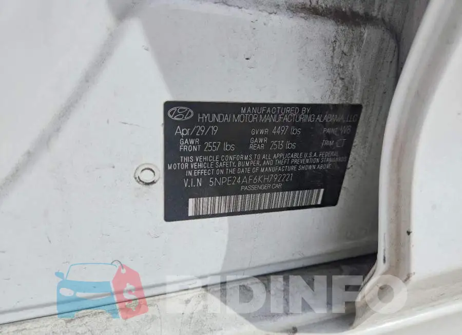 5NPE24AF6KH792221 Photo# 12