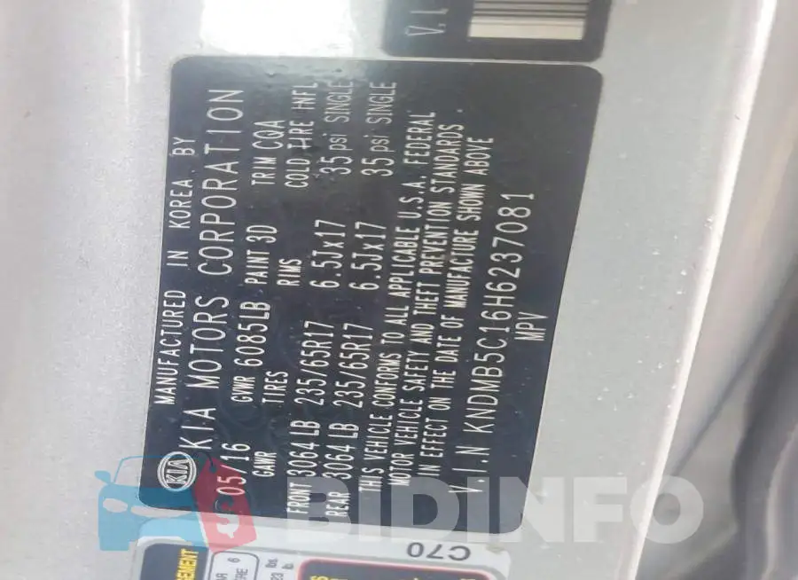 KNDMB5C16H6237081 Photo# 13