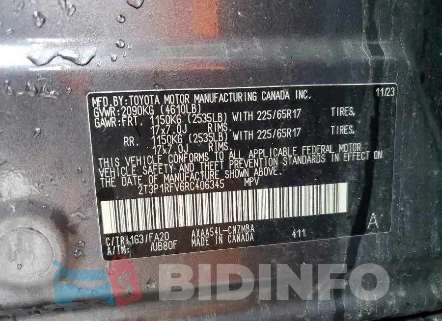 2T3P1RFV6RC406345 Photo# 13