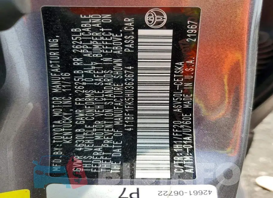 4T1BF1FK5HU363674 Photo# 12