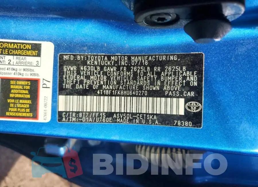 4T1BF1FK8HU640270 Photo# 12