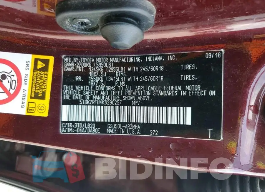 5TDKZRFH4KS290257 Photo# 13