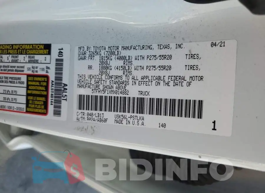 5TFHY5F1XMX014882 Photo# 13